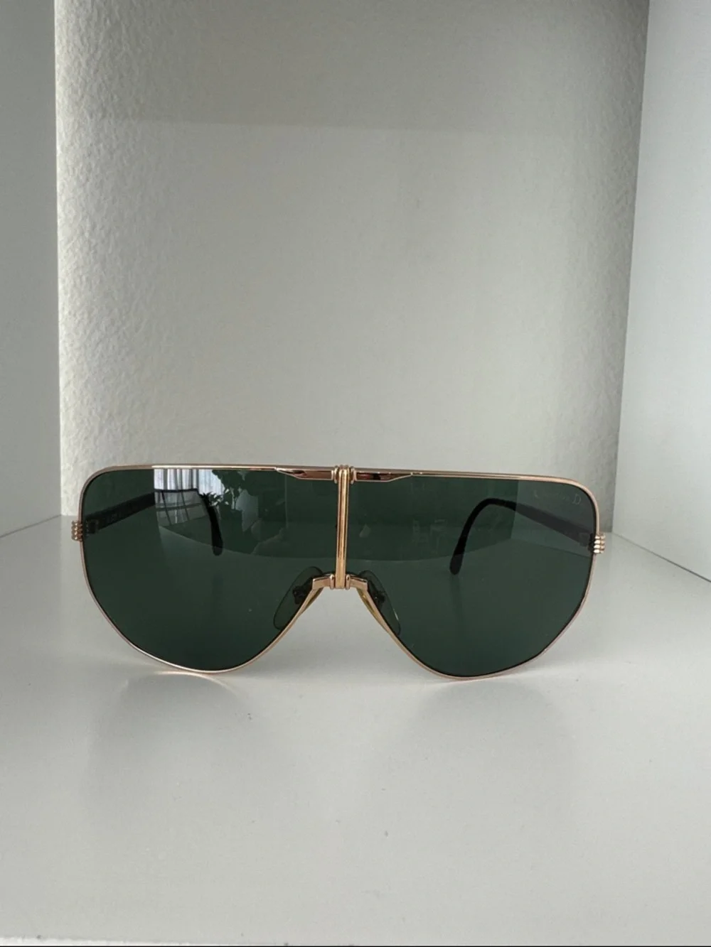 Christian Dior Shield Sunglasses Green Lens Gold Frame 2503 Vintage Style